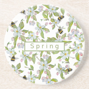 Posavasos Flores de jardín de primavera y abejorros