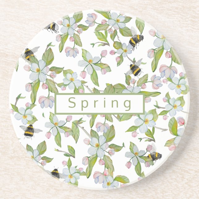 Posavasos Flores de jardín de primavera y abejorros (Frente)