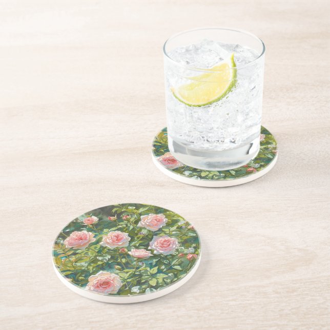Posavasos Flores de jardín de rosas rosadas claras (Lado)