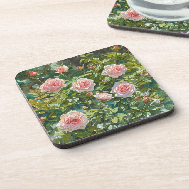 Posavasos Flores de jardín de rosas rosadas claras (Lado Izquierdo)