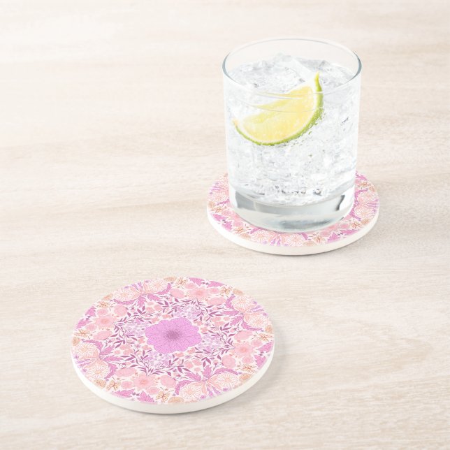 Posavasos Flores de jardín retro en rosa (Lado)