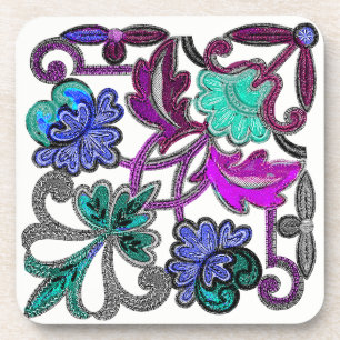 Posavasos FLORES DE LACE BLANCO DE PURPLE AZUL verde azulado