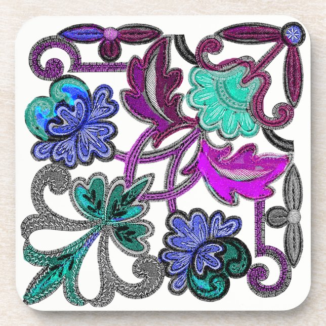 Posavasos FLORES DE LACE BLANCO DE PURPLE AZUL verde azulado (Frente)