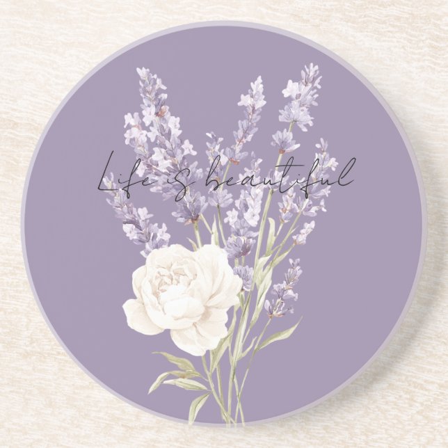 Posavasos Flores de lavanda púrpura Rosa Blanca (Frente)