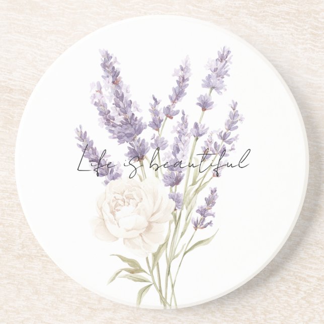 Posavasos Flores de lavanda Rosa Blanca (Frente)