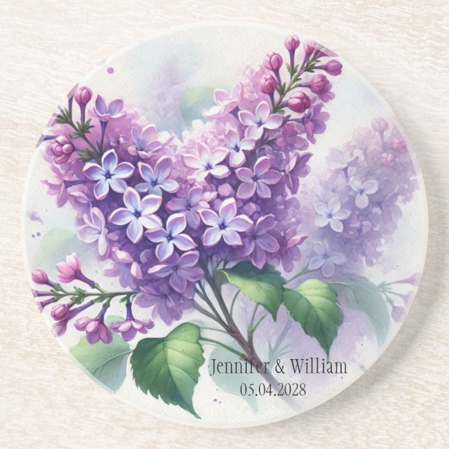 Posavasos Flores de Lila Acuarela Floral Boda (Frente)