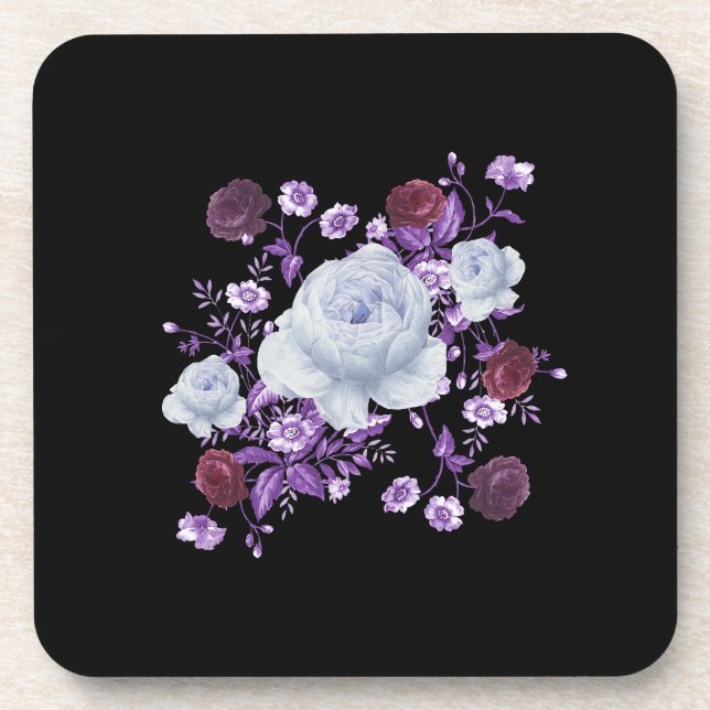 POSAVASOS FLORES DE LILA, FONDO NEGRO (Frente)