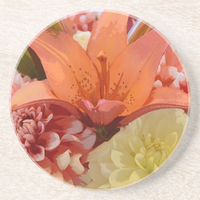 Posavasos flores de lirio naranja y dahlia (Frente)