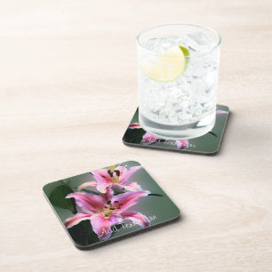 Posavasos Flores de lirio rosadas y moradas