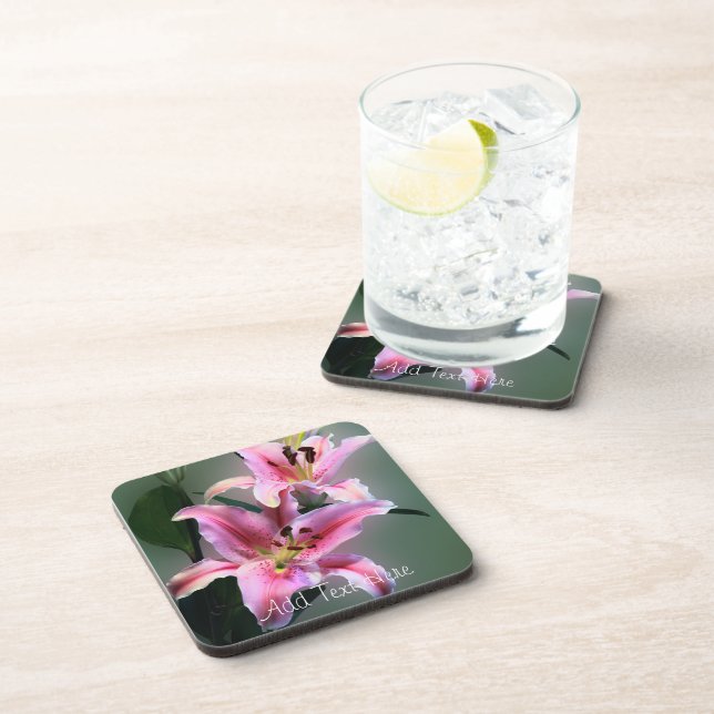 Posavasos Flores de lirio rosadas y moradas (Lado Derecho)