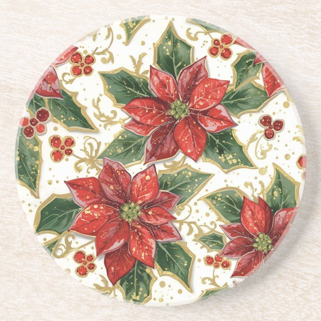 Posavasos Flores de los Navidades de Poinsettia Roja (Frente)