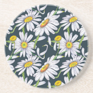 Posavasos Flores de Manzanilla: Acuarela de Agua Azul Oscuro