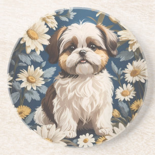 Posavasos Flores de margarita blanca de perro chiita tzu