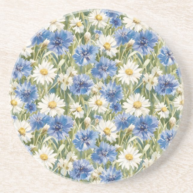 Posavasos Flores de margarita blancas y azules (Frente)