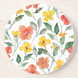 Posavasos Flores de melocotón amarillas rojas