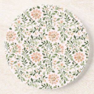 Posavasos Flores de Melocotón Rosado Hojas Verdes
