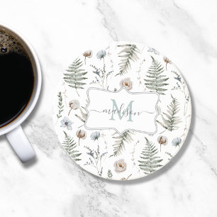 Posavasos Flores de monograma y hojas de helecho floral botá