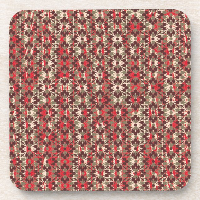 Posavasos Flores de motivos grises y rojos (Frente)