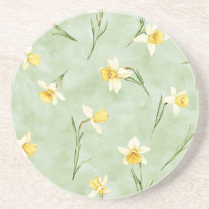 Posavasos Flores de narciso amarillas verdes menta