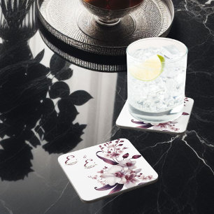 Posavasos Flores de orquídeas blancas y magenta personalizad