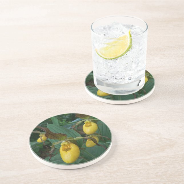 Posavasos Flores de orquídeas de grupo de damas amarillas (Lado)