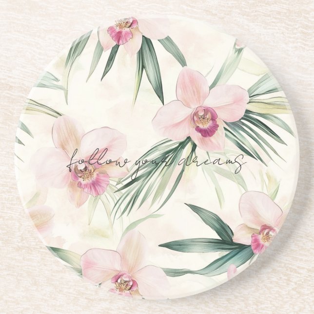 Posavasos Flores de orquídeas tropicales rosadas de bonito (Frente)