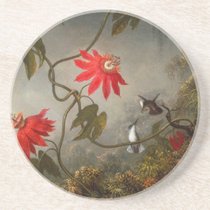 Posavasos Flores de pasión con cabeza de Hummingbirds