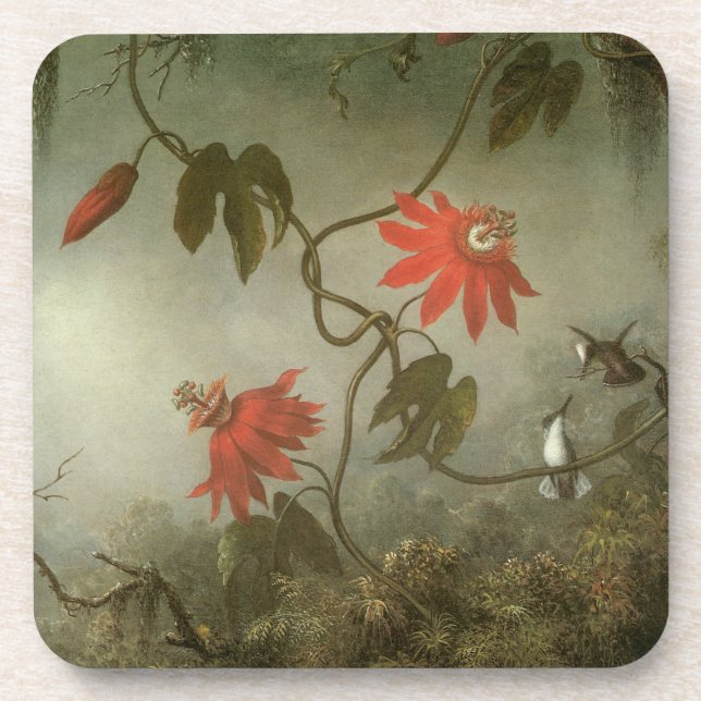 Posavasos Flores de pasión y colibríes por Martin J Heade (Frente)