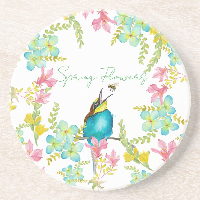 Posavasos Flores de primavera acuarela (Frente)