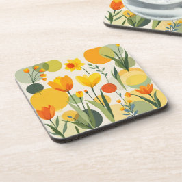 Posavasos Flores de primavera amarillas y Naranjas resumen