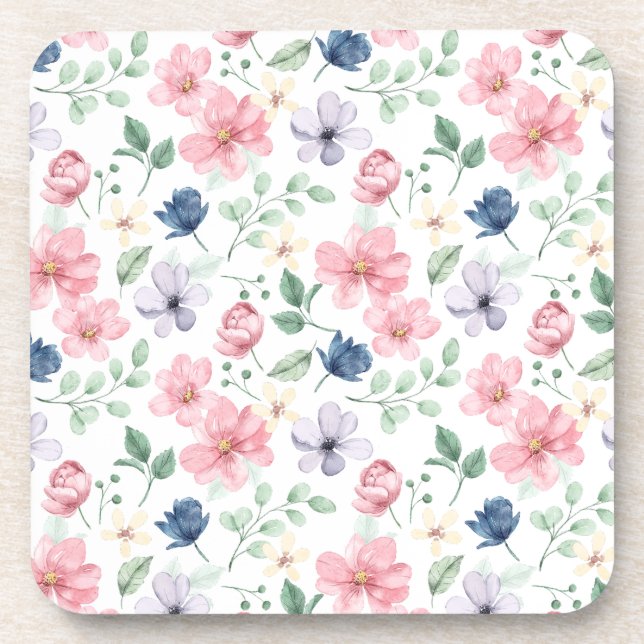 Posavasos Flores de primavera y patrón de hojas (Frente)