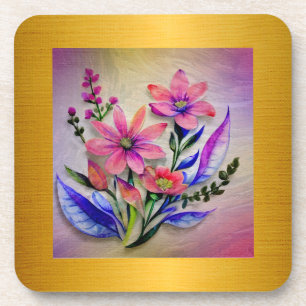 Posavasos Flores de ramo de acuarela, fondo colorido