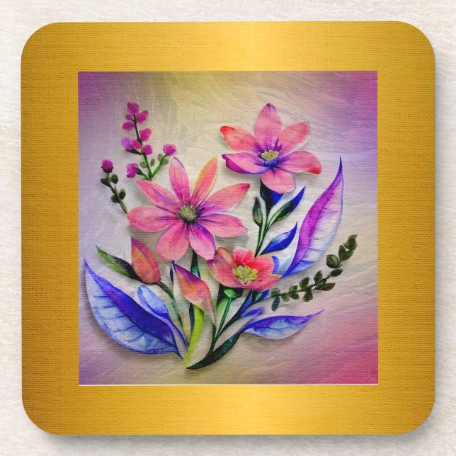 Posavasos Flores de ramo de acuarela, fondo colorido (Frente)