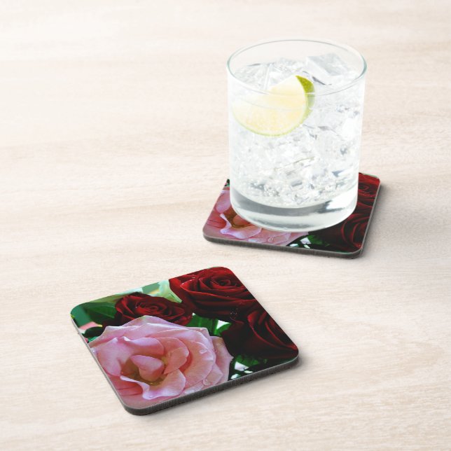Posavasos flores de rosa rosadas y rojas (Lado Derecho)