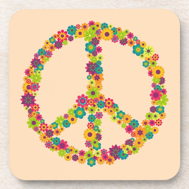 Posavasos Flores de signo de paz hippie (Frente)