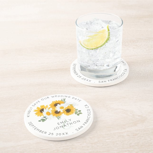 Posavasos Flores De Sol Rústicas Manténgase Salvando La Fech (Lado)