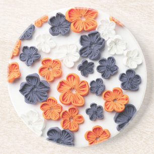 Posavasos Flores de tela cosida artesanal de primavera azul