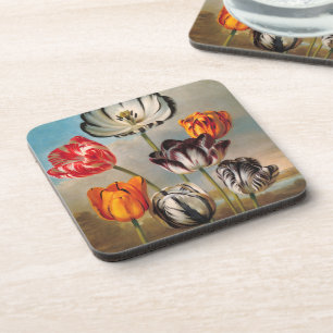 Posavasos Flores de tulipanes variados vintage en un paisaje