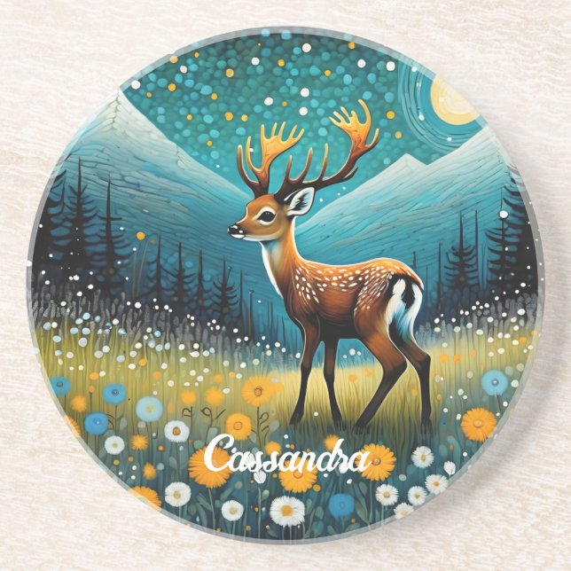 Posavasos Flores de venado de maíz pradera fantasía (Frente)