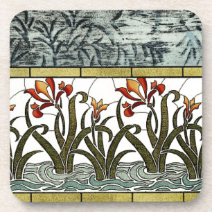 Posavasos Flores de vidrio manchado con una frontera tan gra