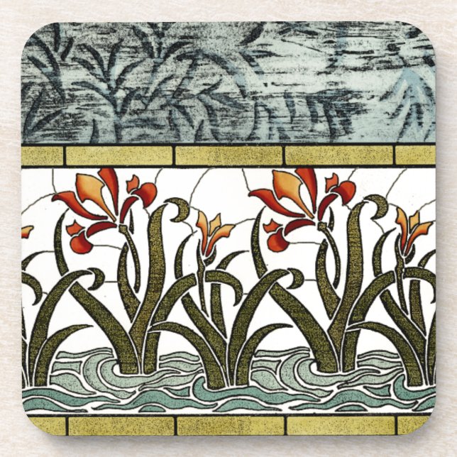 Posavasos Flores de vidrio manchado con una frontera tan gra (Frente)