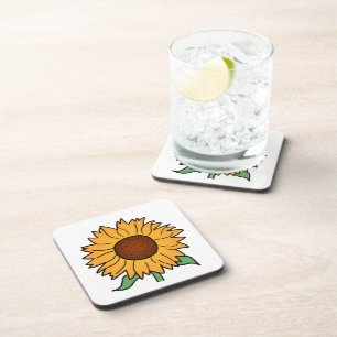 Posavasos Flores del dibujo animado, girasol floral del