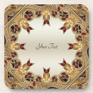 Posavasos Flores doradas Red Gemstone Hard Plastic Coaster