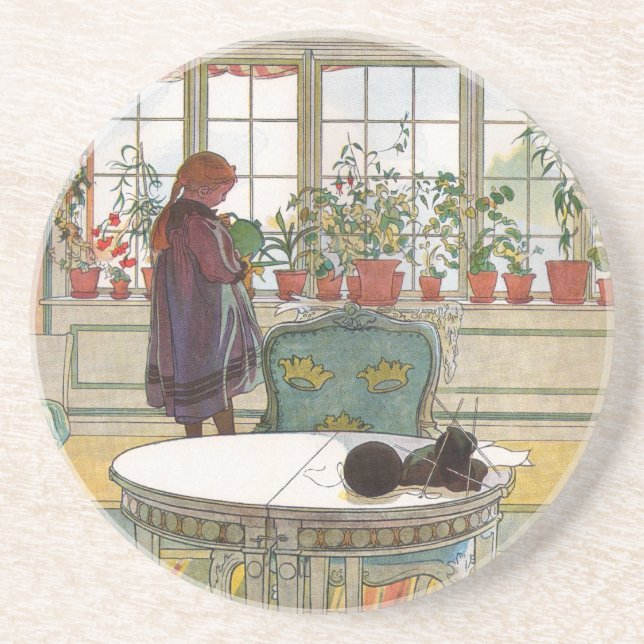 Posavasos Flores en el Windowsill por Carl Larsson (Frente)