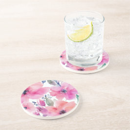 Posavasos Flores en Flor | Flores Rosadas Pintadas con Acuar