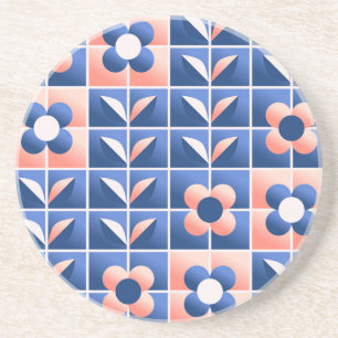 Posavasos Flores estilizadas retro: patrón mosaico.
