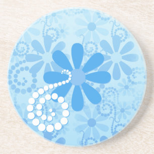 Posavasos Flores estilo Turquesa Azul Floral Retro Daisy