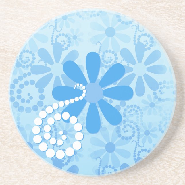 Posavasos Flores estilo Turquesa Azul Floral Retro Daisy (Frente)