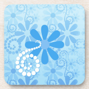 Posavasos Flores estilo Turquesa Azul Floral Retro Daisy