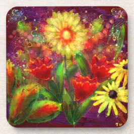 Posavasos Flores florales Flores Abstracto Art Rojo Amarillo